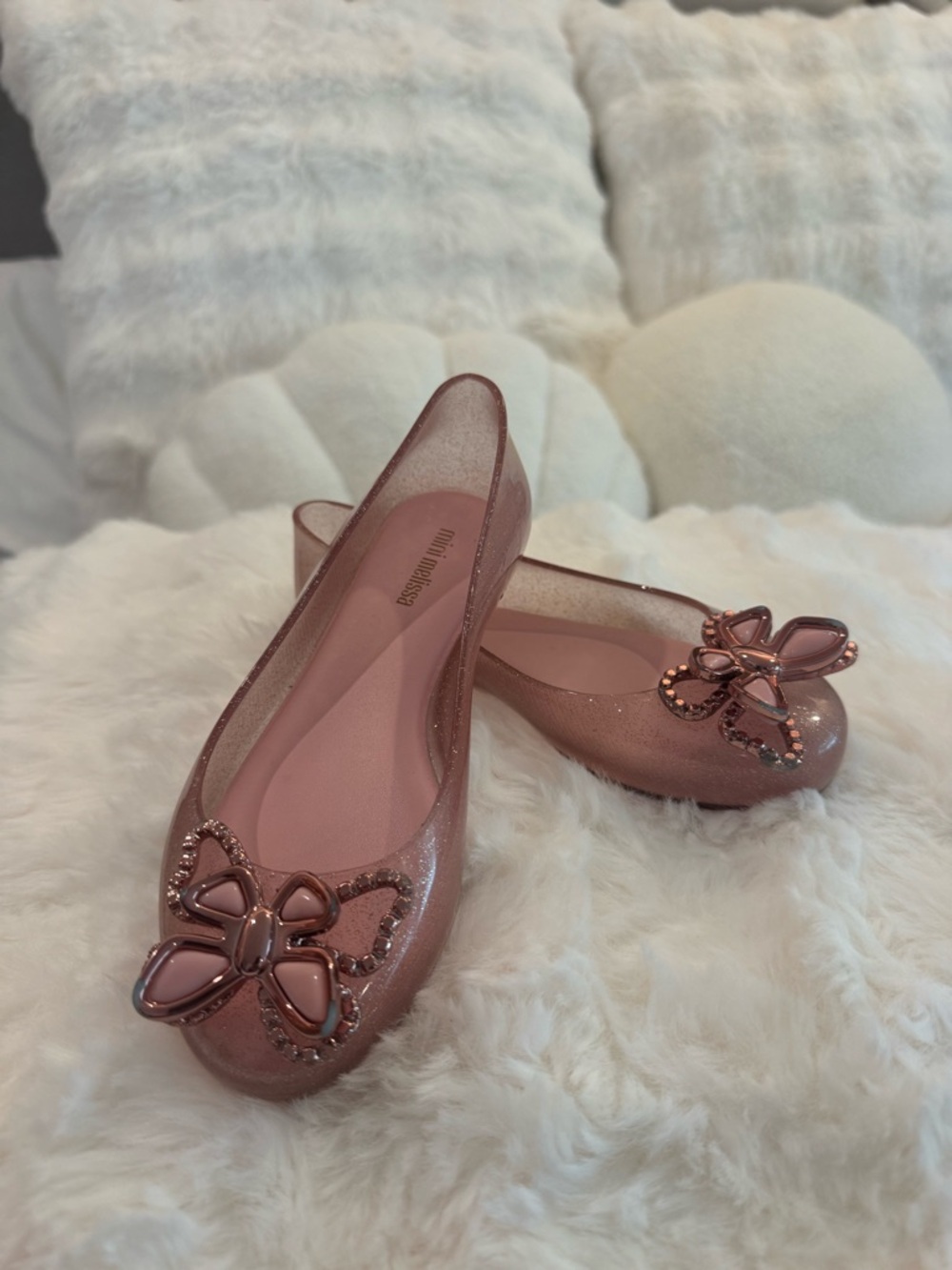 Mini Melissa-  Pink Jelly Flats with Decorative Butterfly Accent